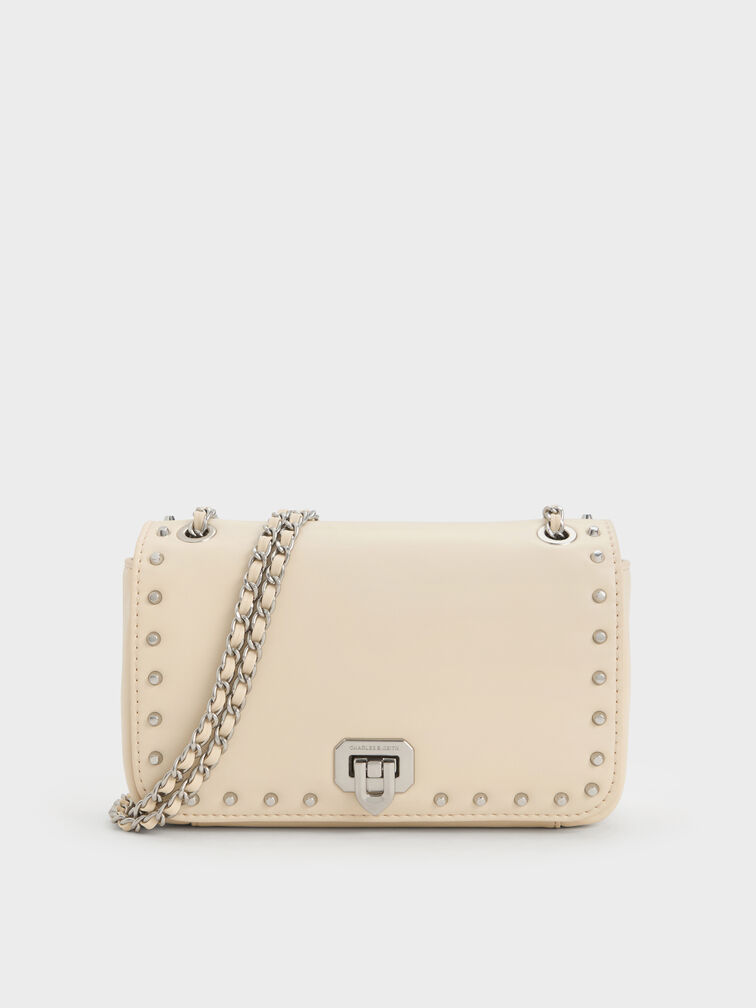 Arwen Studded Shoulder Bag, Beige, hi-res