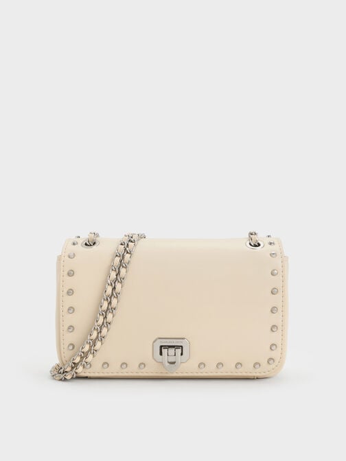 Arwen Studded Shoulder Bag, Beige, hi-res