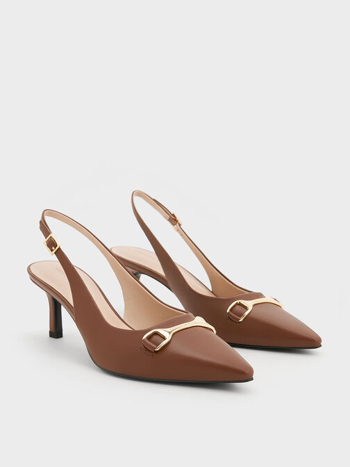 Leslie Metallic-Accent Slingback Pumps, Cognac, hi-res