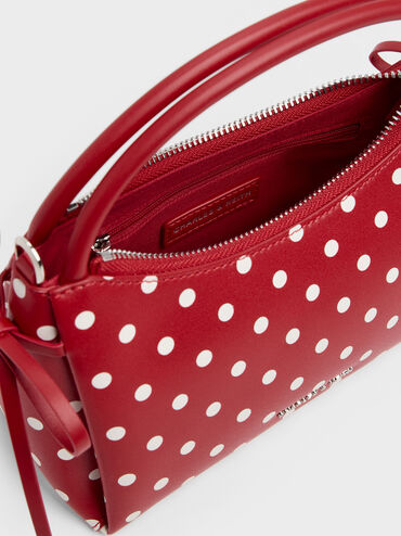 حقيبة هازل بمقبض علوي وفيونكة ونقشة منقطة, أحمر كلاسيكي, hi-res