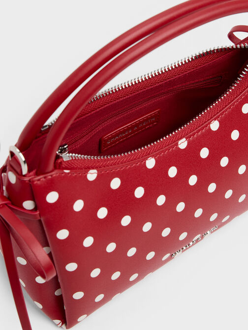 حقيبة هازل بمقبض علوي وفيونكة ونقشة منقطة, أحمر كلاسيكي, hi-res