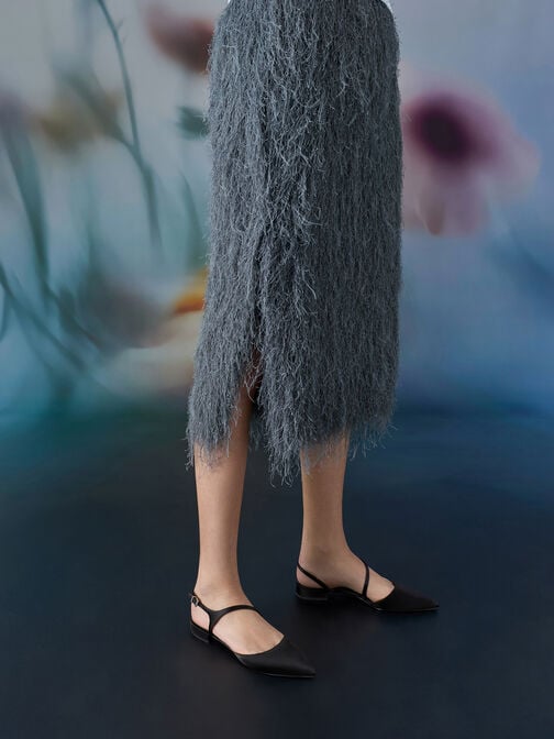 Cordelia Pointed Slingback Flats, Black Textured, hi-res