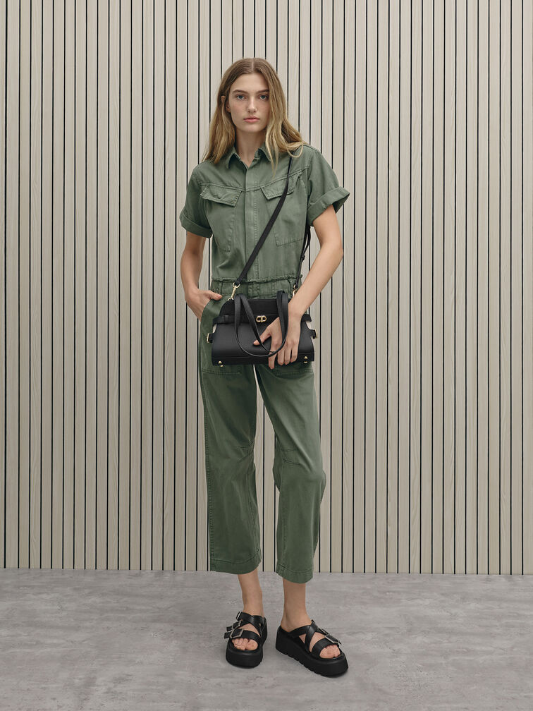 Aubrielle Belted Shoulder Bag, Black, hi-res