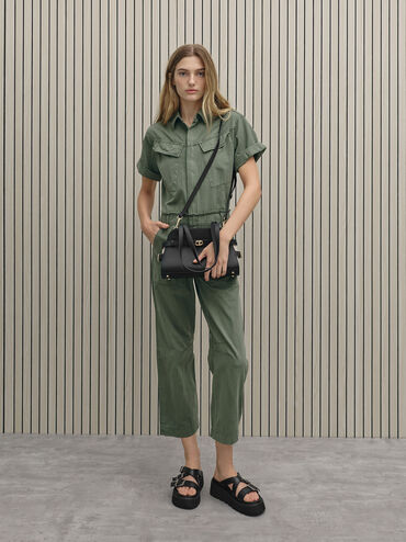 Aubrielle Belted Shoulder Bag, Black, hi-res