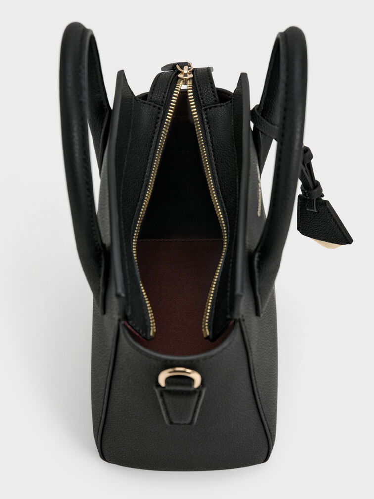 Harper Structured Top Handle Bag, Black, hi-res