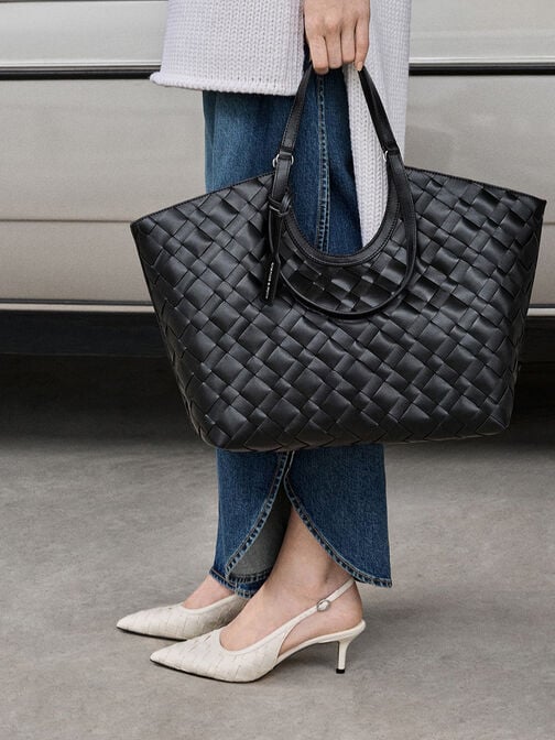 حذاء كعب منسوج بحزام خلفي ومقدمة مدببة, أبيض طباشيري, hi-res