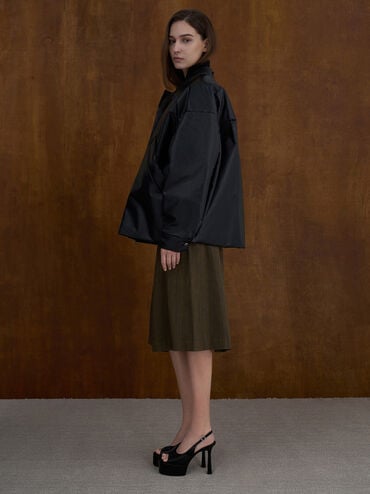 صنادل لامعة بنعل مرتفع وكعب رفيع مع فتحة أمامية, أسود براق, hi-res