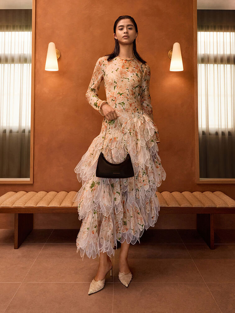 Satin Crystal-Embellished Chain-Handle Two-Way Bag, Black, hi-res