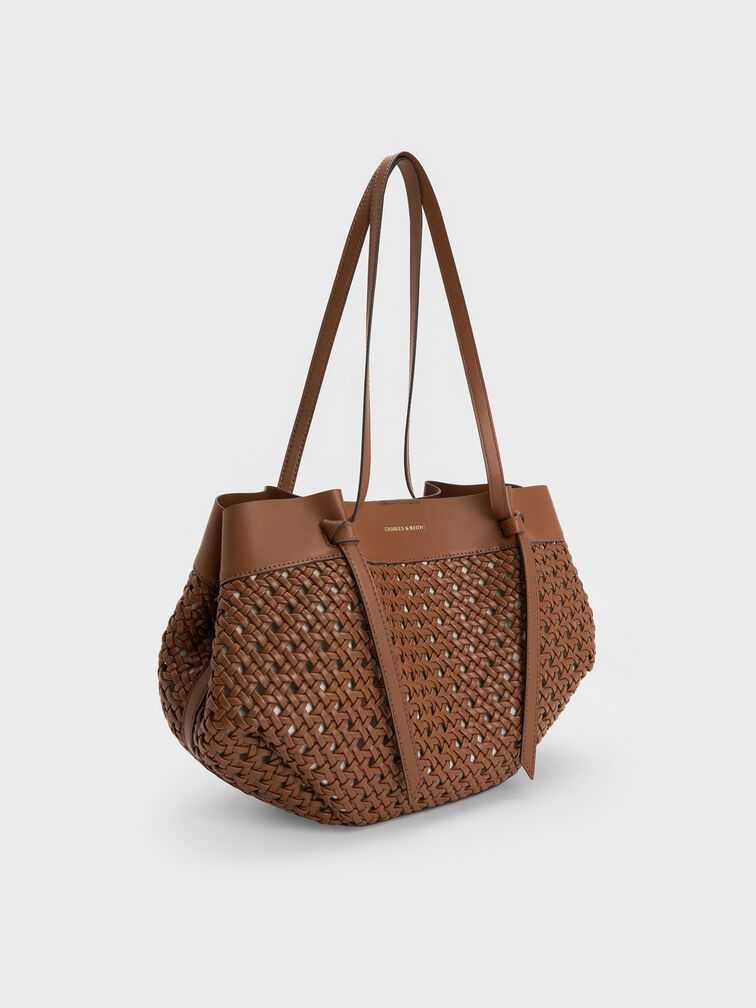Calla Woven Tote Bag, Chocolate, hi-res