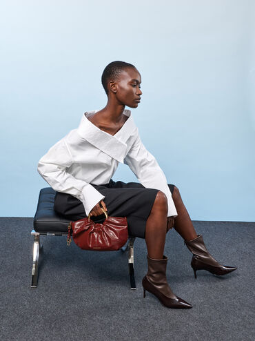 حقيبة حمل بمقبض معدني من سيارا, برغندي, hi-res