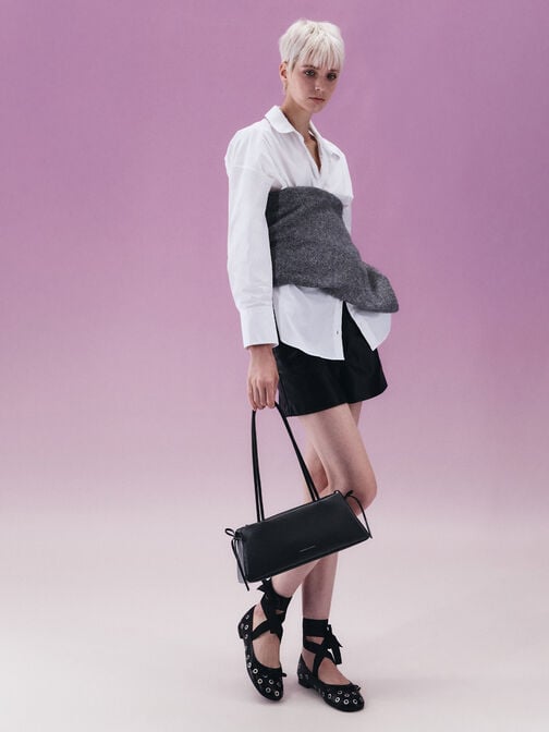 حقيبة كتف بفيونكة, أسود كلاسيكي, hi-res