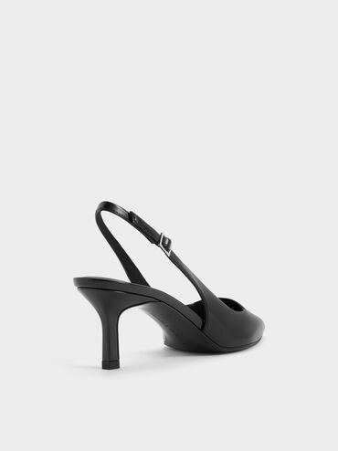 Pointed-Toe Kitten-Heel Slingback Pumps, Black Boxed, hi-res