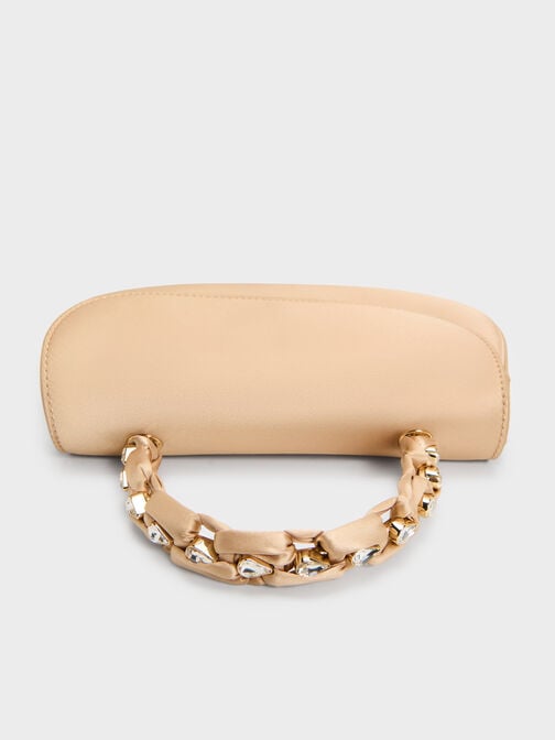 حقيبة إيليان من الساتان ومقبض يد علوي مرصع بالأحجار, شامباني, hi-res