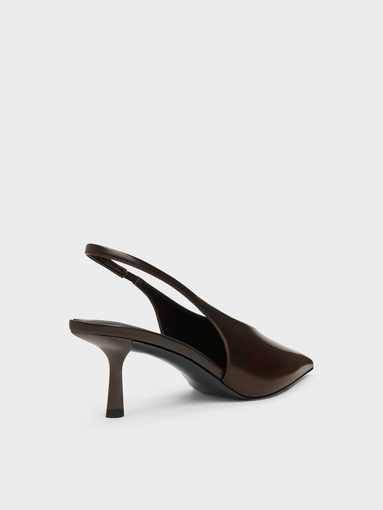 Pointed High-Vamp Slingback Pumps, Dark Brown, hi-res