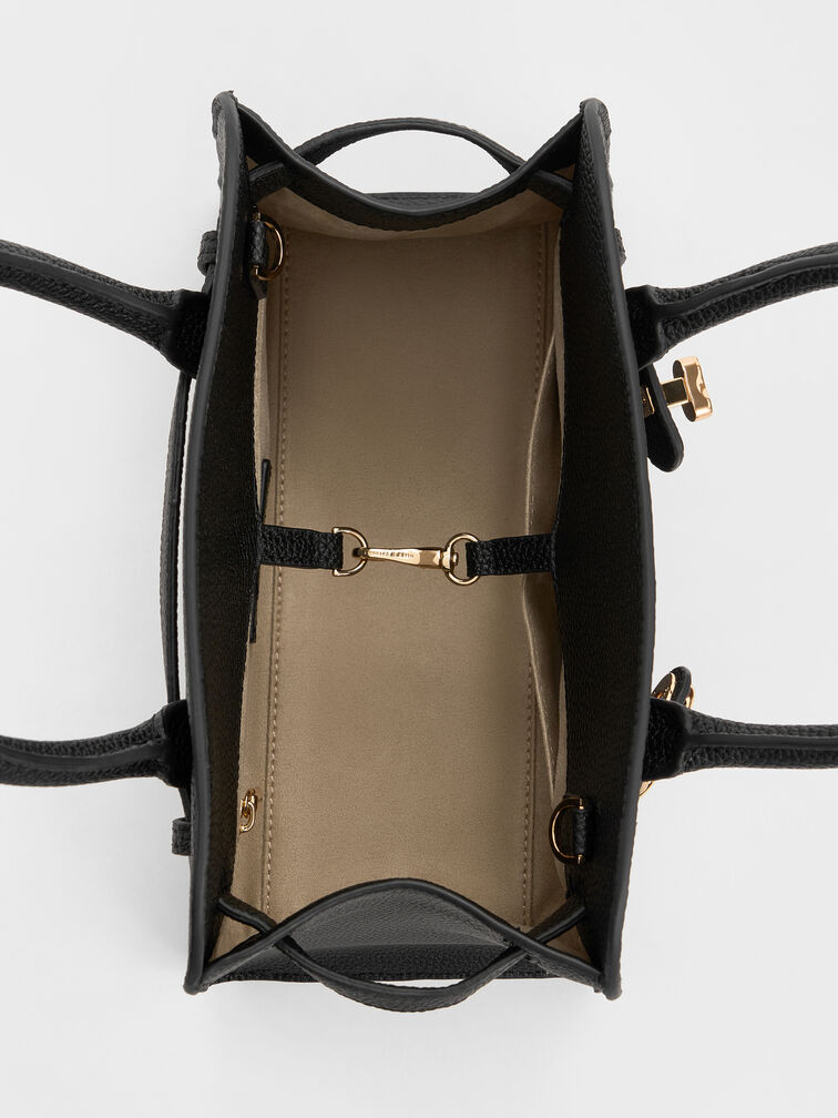 Aubrielle Belted Tote Bag, Black, hi-res