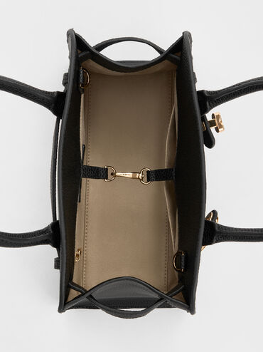 Aubrielle Belted Tote Bag, Black, hi-res