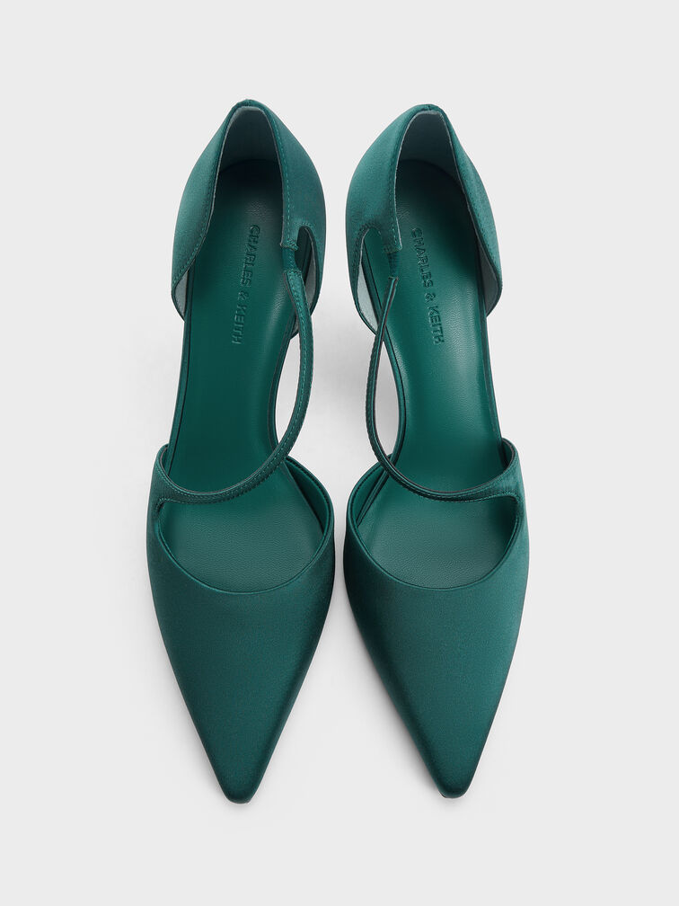 Satin Asymmetric D'Orsay Pumps, Teal, hi-res