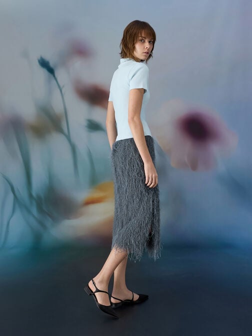 Cordelia Pointed Slingback Flats, Black Textured, hi-res