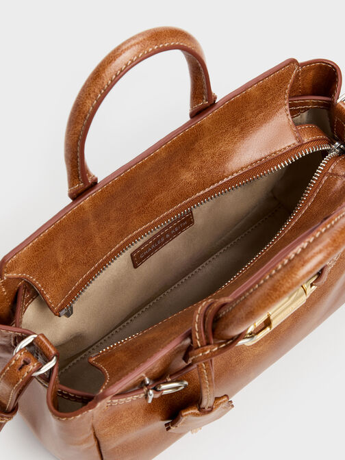 Mini Delfina Belted Tote Bag, Distressed Tan, hi-res