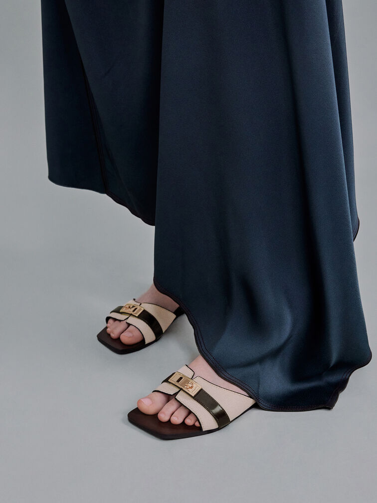 Lando Canvas Metallic-Accent Belted Slide Sandals, Multi, hi-res