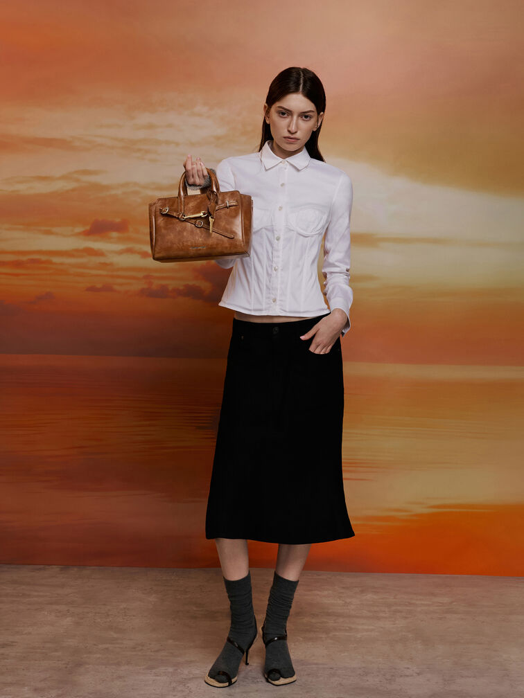 Mini Delfina Belted Tote Bag, Distressed Tan, hi-res