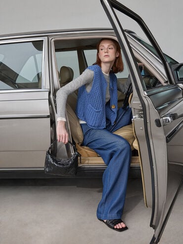 صندل إيفيت مفتوح سهل الارتداء بتصميم منسوج, أسود, hi-res