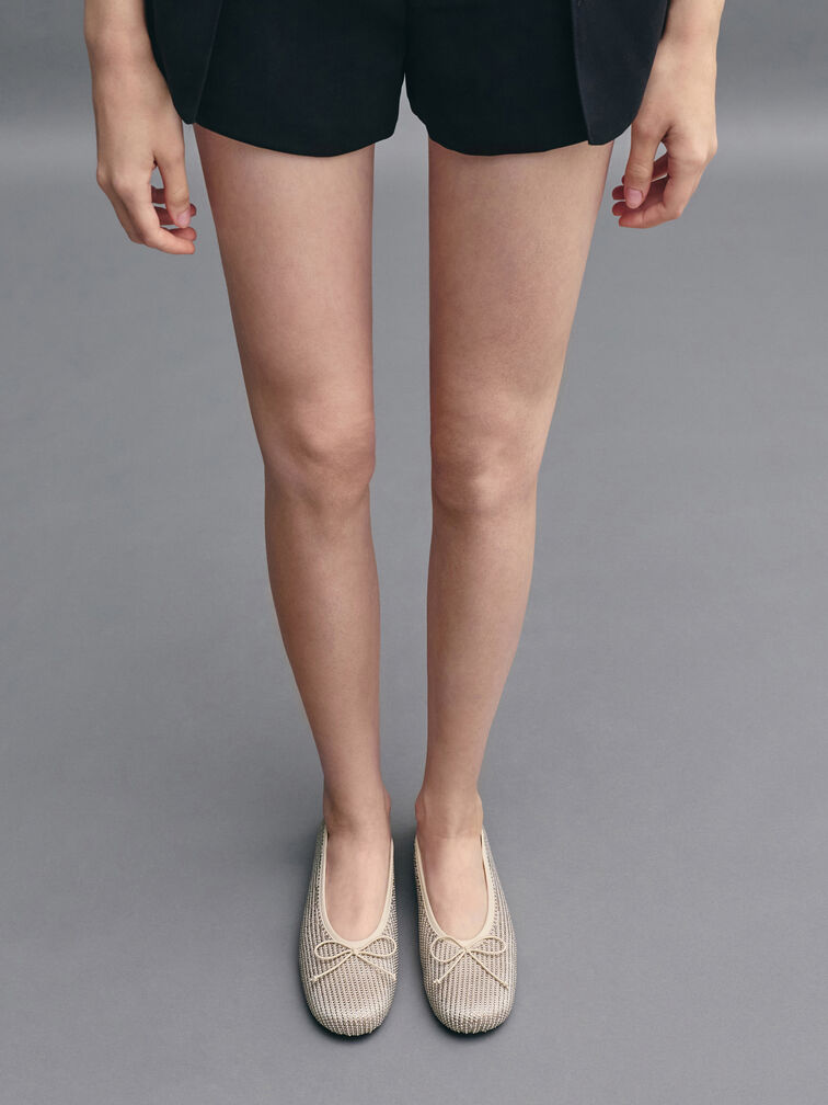 باليرينا ساتان مزينة بفيونكة مرصعة بالكريستال, ذهبي, hi-res