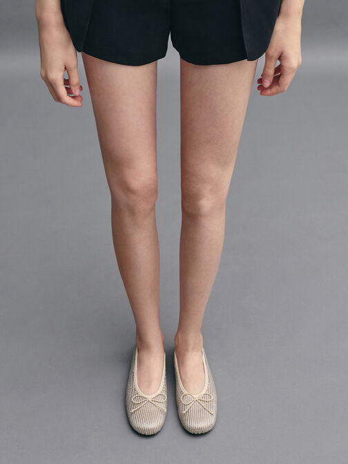 باليرينا ساتان مزينة بفيونكة مرصعة بالكريستال, ذهبي, hi-res