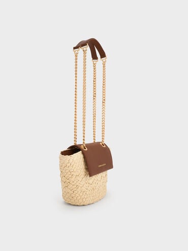 حقيبة شاليا كروس من رافيا بحمالة سلسلة, Natural Raffia, hi-res