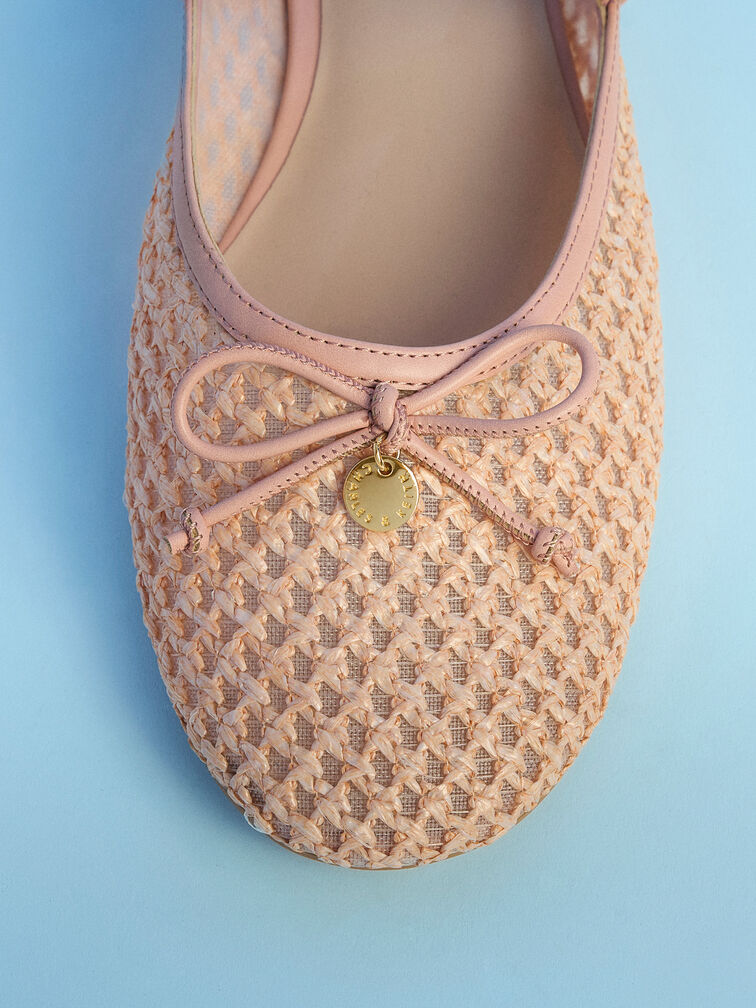 Raffia Bow Mary Jane Mules, Pink, hi-res