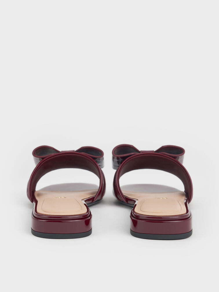 Lu Patent Leather Bow Slide Sandals, Burgundy, hi-res