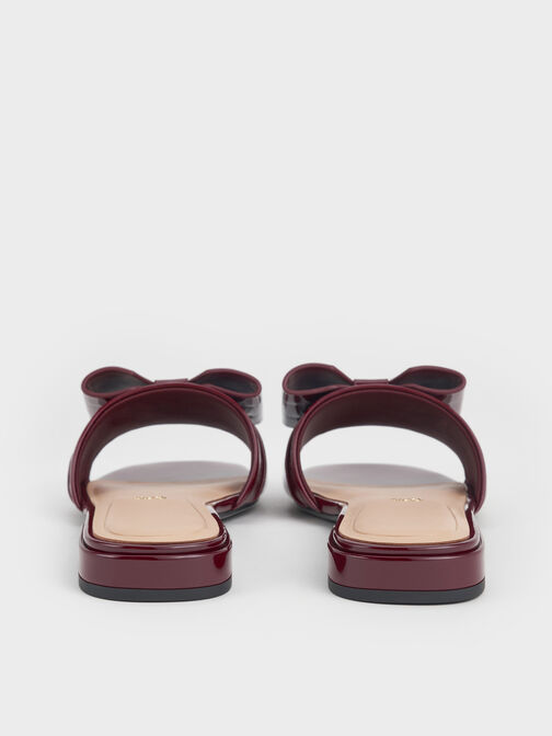 Lu Patent Leather Bow Slide Sandals, Burgundy, hi-res