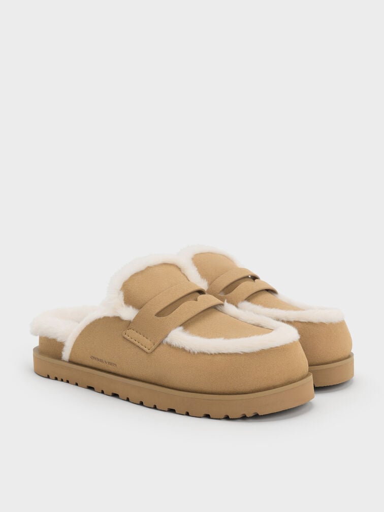 حذاء بلاتفورم بفرو معاد التدوير, رملي, hi-res