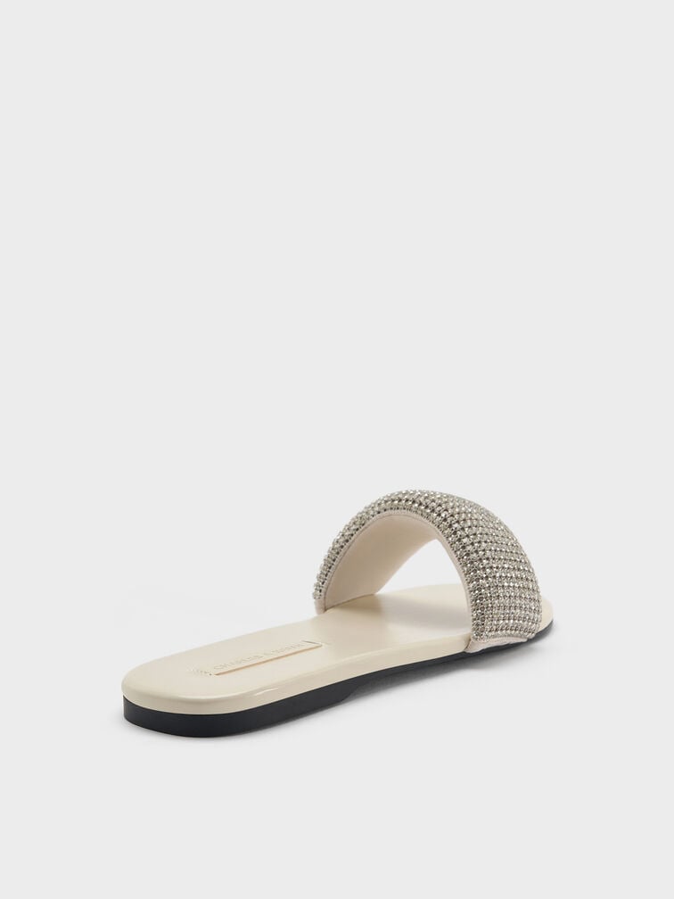صندل شامواه صناعي مزين بالكريستال, أبيض طباشيري, hi-res