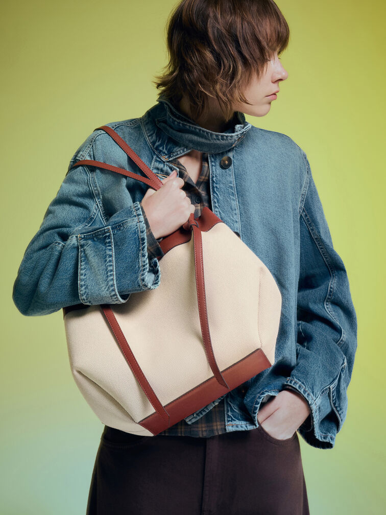 حقيبة تسوق قماشية كبيرة الحجم من قماش الكالا, قرميدي, hi-res