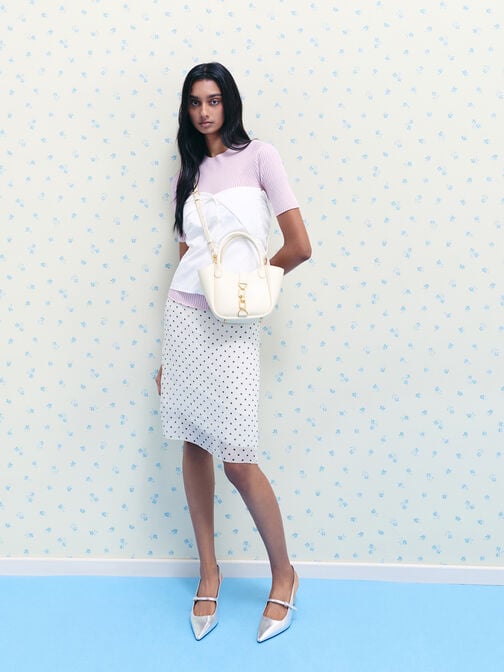 حقيبة توت "أجاثا" بلمسة سلسلة, كريمي, hi-res