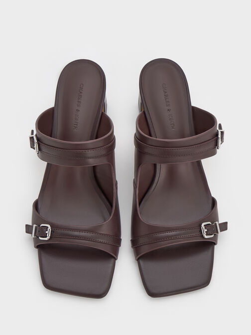 ميولز بكعب عالٍ وحزامين بإبزيم, برغندي, hi-res