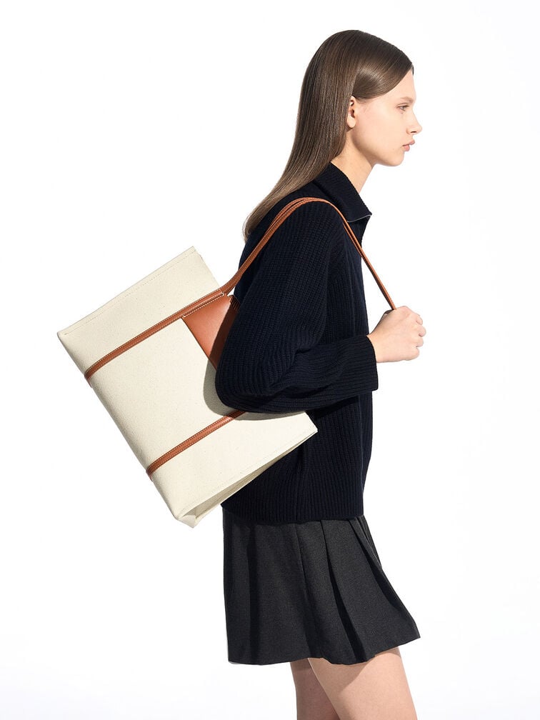 حقيبة توت شاليا من القماش, كونياكي, hi-res