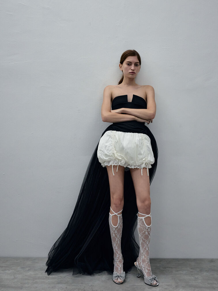 Beaded Bow Slingback Pumps, Silver, hi-res