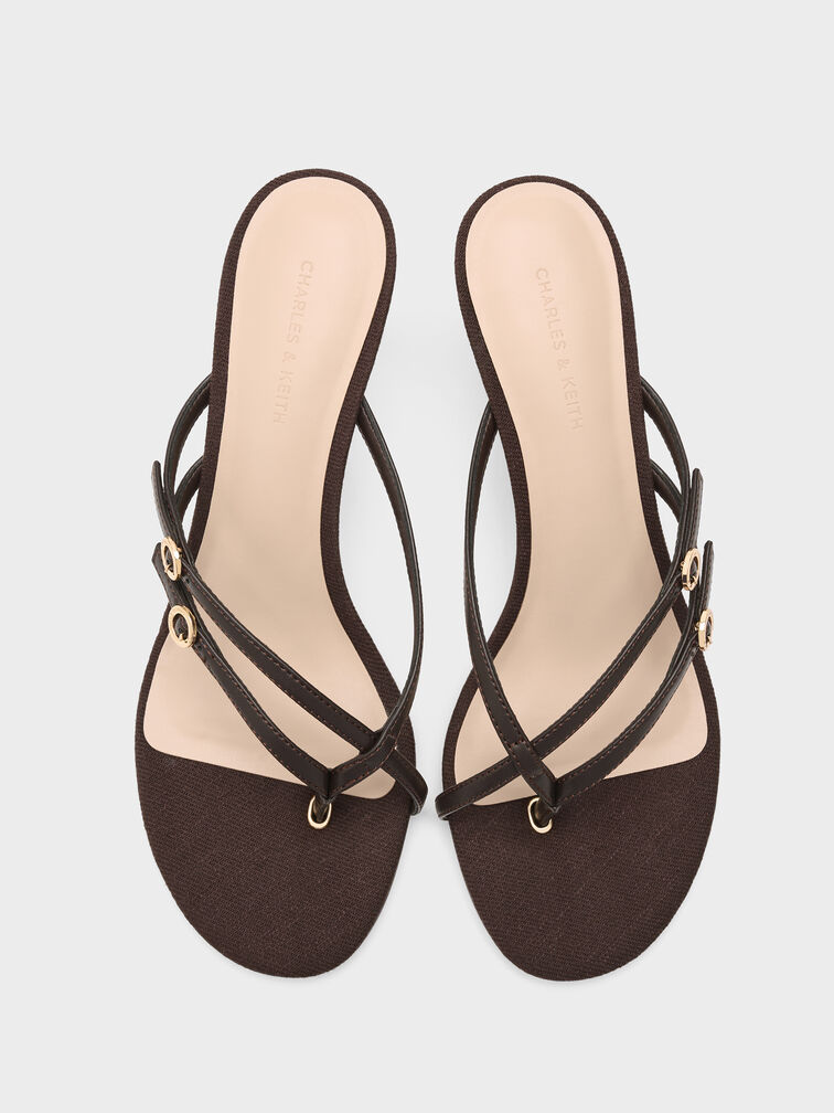 Crosover Toe-Ring Strappy Heels, Dark Brown, hi-res