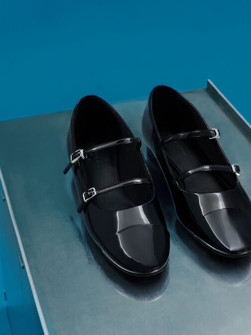 حذاء ماري جين جلد, أسود براق, hi-res