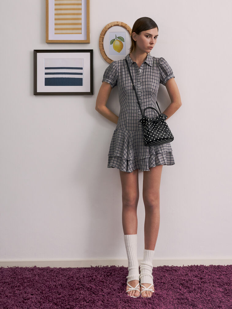 حقيبة باكيت هازل بفيونكة ونقشة منقطة, أسود كلاسيكي, hi-res