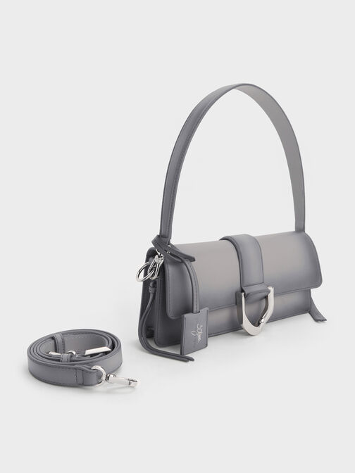 Gabine Leather Burnished Shoulder Bag, Grey, hi-res