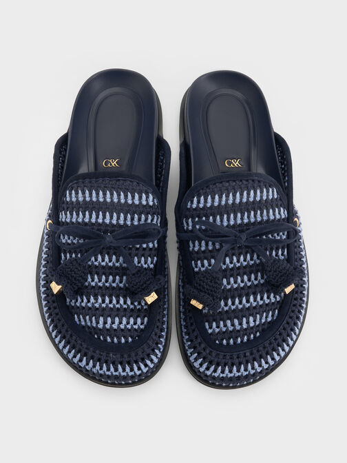 Crochet & Suede Flower Mules, Blue, hi-res