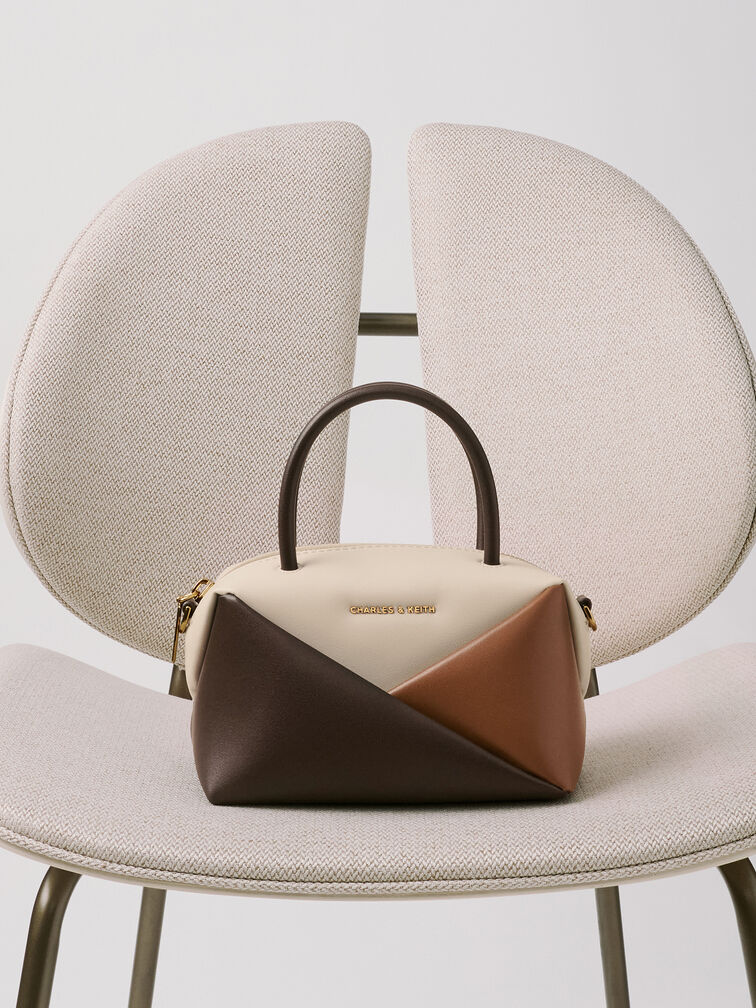 Midori Colourblock Geometric Bowling Bag, Multi Brown, hi-res