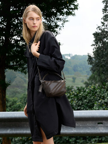 Zeya Recycled Suede Top Handle Bag, Dark Moss, hi-res