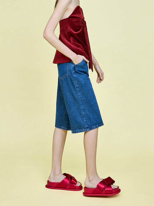 صندل مسطح مزين بفيونكة من الساتان, أحمر, hi-res