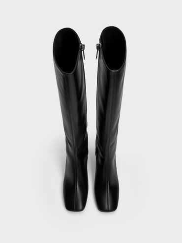Square-Toe Knee-High Boots, Black, hi-res