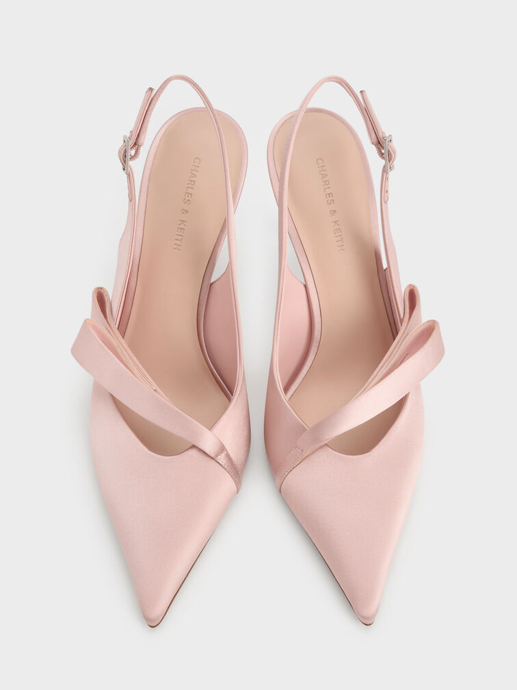 Satin Pleated-Strap Slingback Pumps, Pink, hi-res
