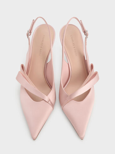 Satin Pleated-Strap Slingback Pumps, Pink, hi-res